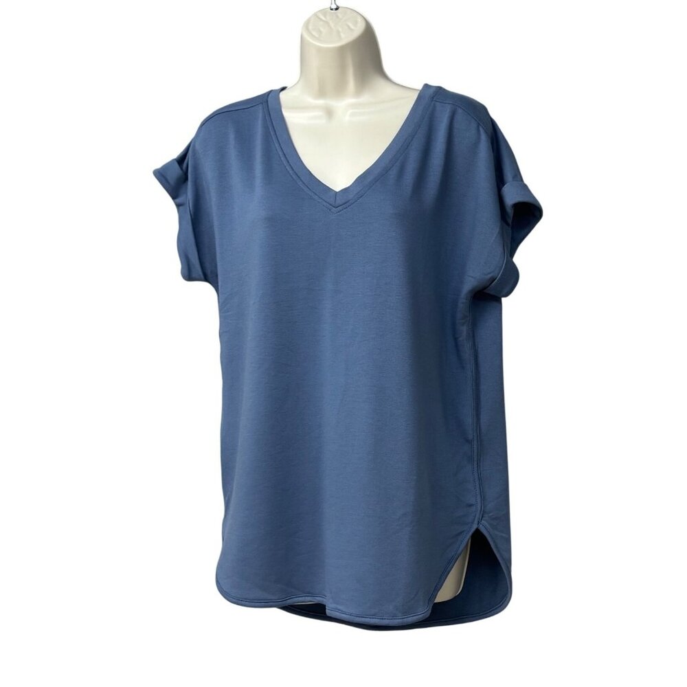 Cupio Womens V-Neck High-Low Hem Terrycloth Tunic Top, China Blue, Sz. M